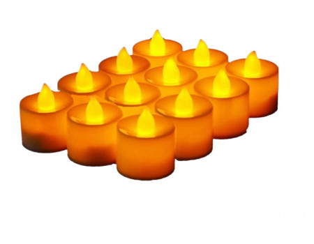 Set de 12 lumanari cu LED JZK, lumina galbena, plastic, alb, 3,4 x 3,7 cm