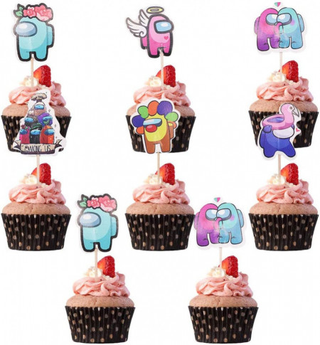 Set de 120 decoratiuni pentru tort BESTZY, lemn/carton, multicolor, 10 cm
