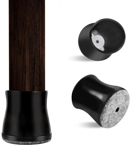 Set de 16 protectii pentru picioarele scaunului Vabneer, negru, silicon/pasla, 25 - 30 mm