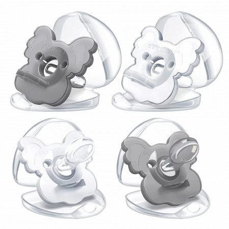 Set de 4 suzete pentru bebelusi 6-18 luni TYRY.HU, silicon, gri/transparent, 5 x 5,5 cm