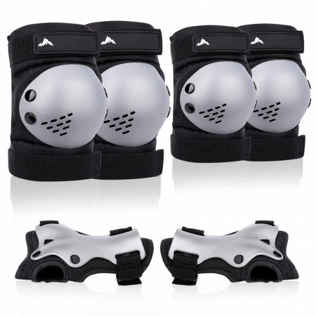 Set de 6 protectii pentru ciclism/patinaj GIEMIT, alb/negru, PVC/EVA, 6-13 ani, M