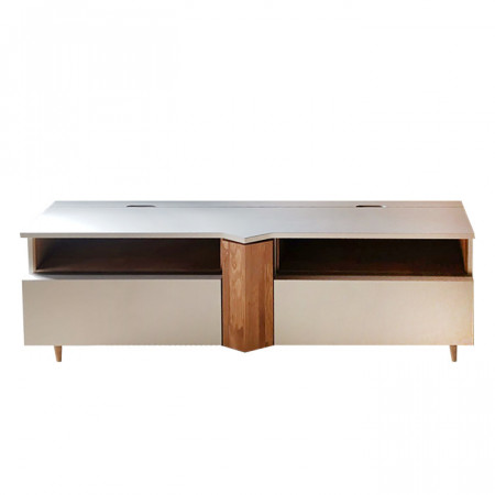 Comoda TV, MDF, alb/natur, 140 x 45 x 50 cm