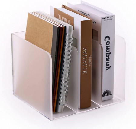 Organizator de birou cu 3 compartimente SANRUI, acrilic, alb, 16,5 x 18,2 x 21,5 cm