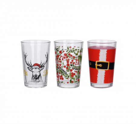 Set 3 pahare Xmas, Karll, 225 ml, sticlă, multicolor