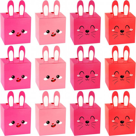 Set de 12 cutii cadouri de Paste Qpout, carton, roz/rosu, 7.5 x 7.5 x 7.5 cm