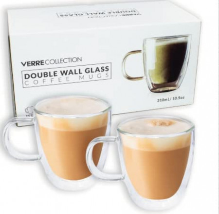 Set de 2 cani de cafea Verre Collection, sticla, transparent, 310 ml
