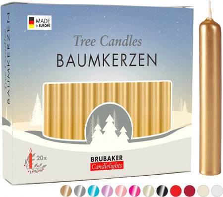 Set de 20 de lumanari Brubaker, ceara, auriu, 95 x 12,5 mm 1,5 ore