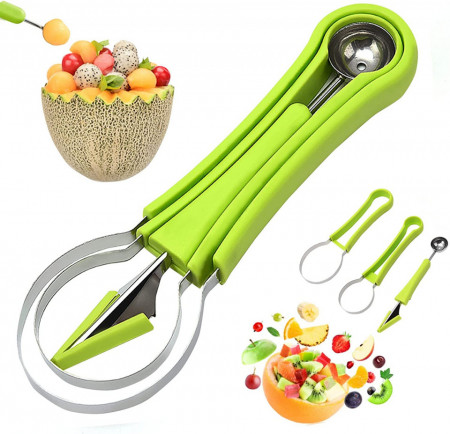 Set de 3 instrumente de sculptura in fructe Cisolen, plastic/otel inoxidabil, verde/argintiu, 21,2 x 7,5 cm/20,1 x5,4 cm/ 19,4 x 2,8 cm