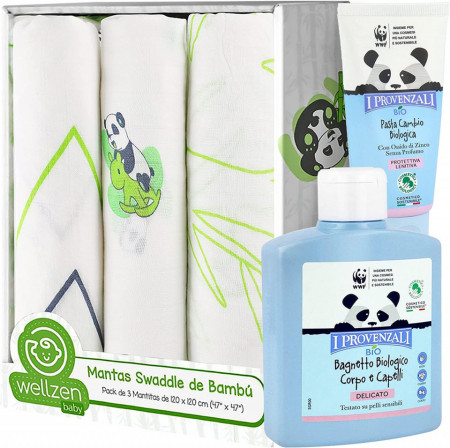 Set de 3 museline si produse pentru ingrijirea bebelusului No Plan B, multicolor, 120 x 120 cm