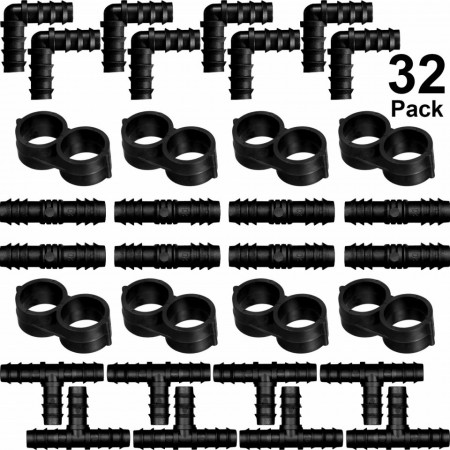 Set de 32 de bucati fitinguri pentru irigații Maitys, plastic, negru, 3/4 inchi, 20 x 20 mm