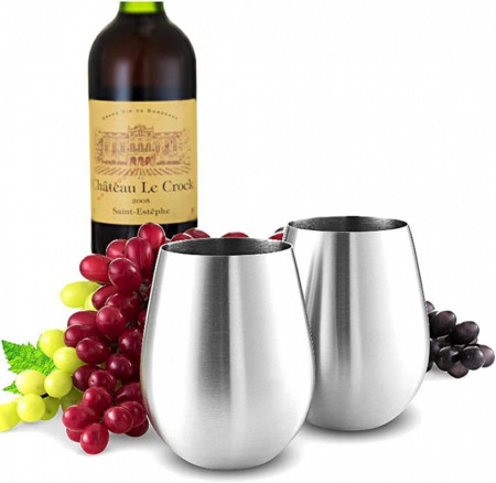 Set de 4 pahare pentru vin WenZBros, otel inoxidabil, rosu/alb, 11,5 x 3,8 x 6,8 cm