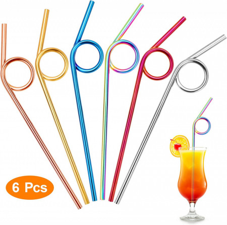 Set de 6 paie reutilizabile Qpout, metal, multicolor, 22 cm