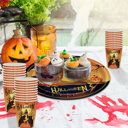 Set de vesela de 69 piese pentru halloween Metaparty, hartie, multicolor