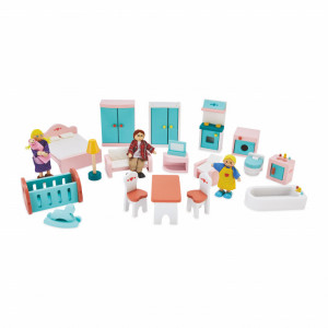 Set din lemn mobilier pentru casuta papusilor Little Town