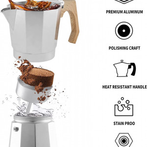 Cafetiera italiana Wedrink, aluminiu, argintiu/maro, 22 x 20 x 10 cm, 450 ml