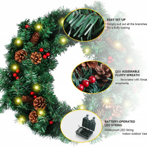 Coronita pentru Craciun Uniguardian, LED, poliester, verde/rosu, 46 cm