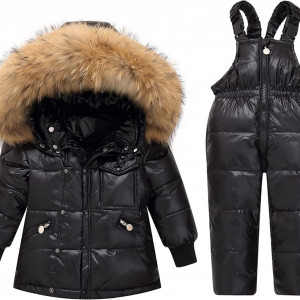 Costum pentru copii cu geaca si pantaloni Snowsuit, negru, poliester, 4-5 ani