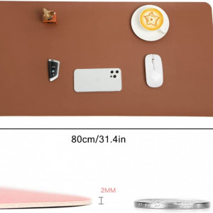 Covoras de birou multifunctional cu doua fete Goldmiky, piele sintetica, maro/gri, 80 x40 cm