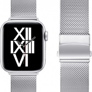 Curea metalica AFEKYY , argintiu, din otel inoxidabil, compatibila cu Apple Watch 6/5/4/3/2/1, SE.