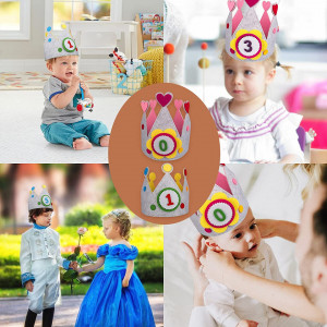 Decoratiuni aniversare pentru copii cu coroana si numere Gxhong , textil, multicolor, 58 x 18,5 cm