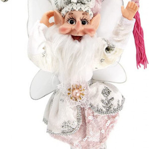Figurina Elf de Craciun ABXMAS, textil, alb/roz/argintiu, 50 cm