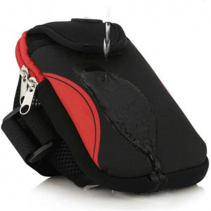 Geanta sport pentru brat MOLIWEN, textil, negru/rosu, 9,5 x 18 x 2 cm