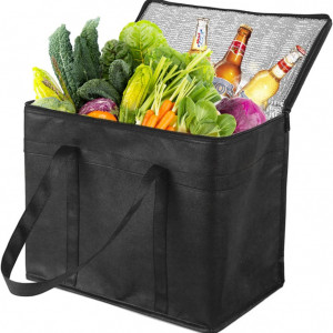 Geanta termica pentru pranz Generic, tesatura oxford/folie, negru, 31 x 21 x 35 cm
