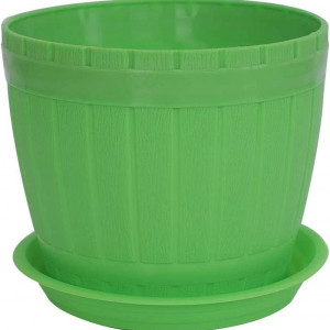 Ghiveci cu tava pentru plante Sourcing, plastic, verde, 14 x 12 x 11 cm / 13.8 x 2 cm