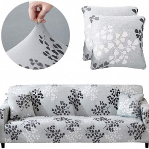 Husa de protectie pentru canapea Bikuer, gri/alb/negru, poliester/spandex, 137x165cm