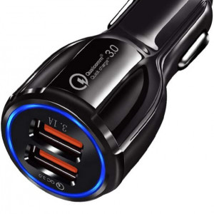 Incarcator auto CYchen, 2 porturi USB 3.0/3.1A, LED, negru, 7,8 x 3,2 cm