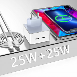 Incarcator USB C cu 2 porturi PD3.0 USB-C Yeemie, plastic/metal, alb, 40W