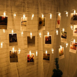 Instalatie cu 20 de LED-uri si clipsuri pentru fotografii SILUOHAKE, USB, plastic, alb cald, 3 M