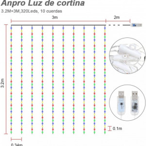 Instalatie tip plasa Anpro, LED, multicolor, 300 x 320 cm