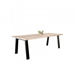 Masa de living Dover, metal/lemn masiv, maro/negru, 76,5 x 240 x 100 cm