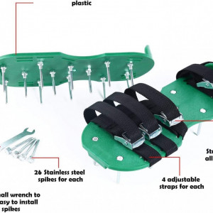 Pantofi aerator de gazon EEIEER, nailon/plastic/metal, verde, 29,72 x 12,95 x 0,58 cm