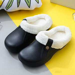 Papuci cu blana Coswind, cauciuc/textil, negru/alb, 39-40