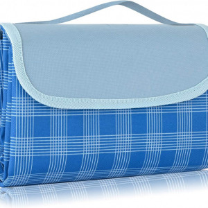 Patura picnic TKLake, PVC/tesatura oxford, albastru/alb, 150 x 200 cm