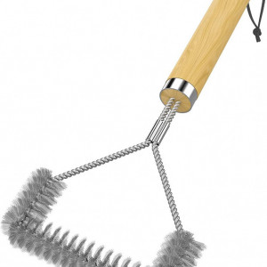 Perie de curatare pentru gratar TNTOR, otel inoxidabil/lemn, argintiu/bej, 31,5 cm