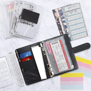 Planificator de buget cu accesorii si etichete Iycorish, PU/hartie/plastic, negru, 19 x 13 cm