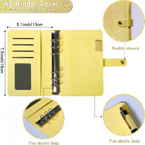 Planificator de buget cu accesorii si etichete Locsee, PU/hartie/plastic, galben, 19 x 13 cm