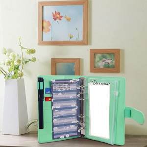 Planificator de buget cu plicuri si etichete Iycorish, PVC/hartie/plastic, verde, 18,7 x 13 cm