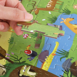 Puzzle cu 63 piese pentru copii OhMill, hartie, animale, multicolor, 48 x 33 cm