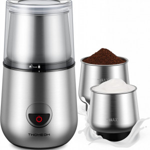 Rasnita electrica de cafea cu frother lapte TWOMEOW, otel inoxidabil, argintiu, 200W, 12 x 12 x 21 cm