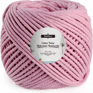 Rola macrame Anstore, bumbac, roz, 100 m x 4mm