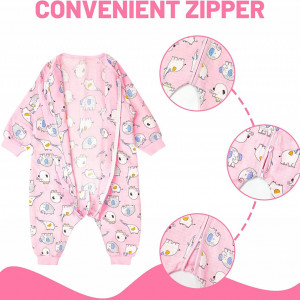 Salopeta de dormit pentru bebelusi Minizone, bumbac, alb/roz, 2-3 ani