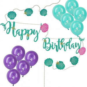 Set aniversar cu banner si 10 baloane ZERHOK, multicolor, hartie/latex