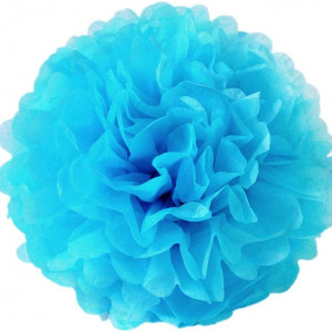 Set de 10 flori pompom JZK®, hartie, albastru, 25 cm