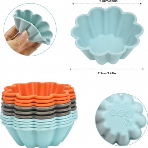 Set de 10 forme pentru briose Wangjiangda, silicon, albastru/portocaliu/gri, 7,7 cm