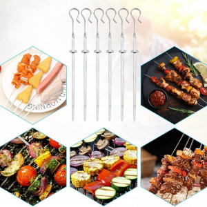 Set de 10 frigarui pentru gratar FAVENGO, otel inoxidabil, argintiu, 35 cm