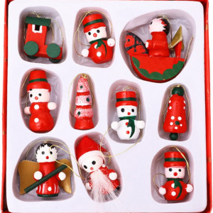 Set de 10 ornamente pentru bradul de Craciun DYWW, lemn, rosu/alb/verde, 11 x 12 cm
